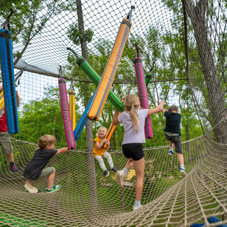Filets dans les arbres et cabanes - parc de loisirs sud ardeche